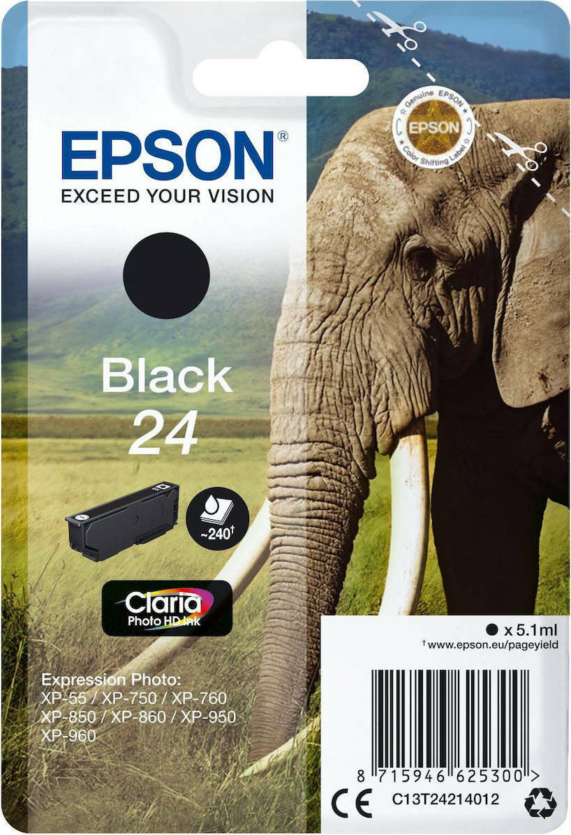 Epson 24 Γνήσιο Μελάνι Εκτυπωτή InkJet Μαύρο (C13T24214012)