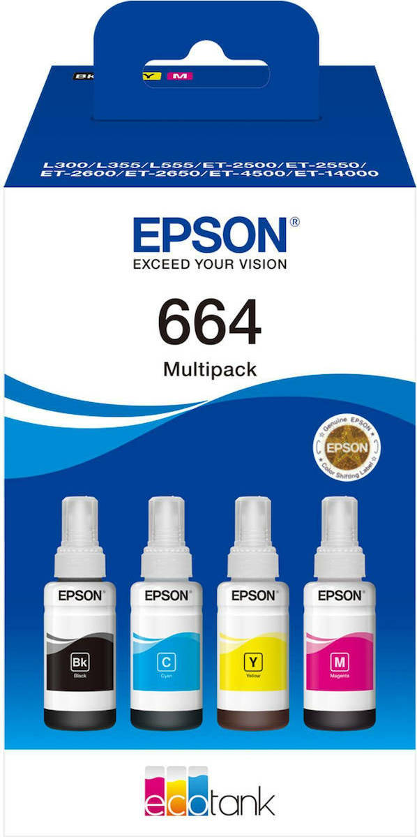 Epson 664 Γνήσιο Πακέτο 4 Μελανιών Εκτυπωτή InkJet Κίτρινο / Κυανό / Ματζέντα / Μαύρο (C13T664640) - Image 2