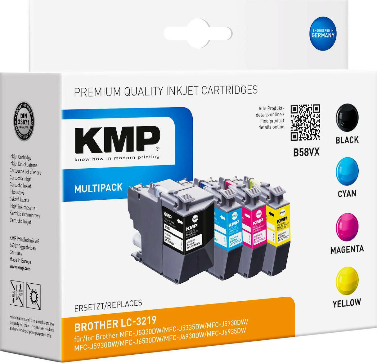 KMP B58VX Πακέτο Συμβατών Μελανιών Εκτυπωτή InkJet Brother LC3219XL BK/C/M/Y Πολλαπλό (Color) / Μαύρο