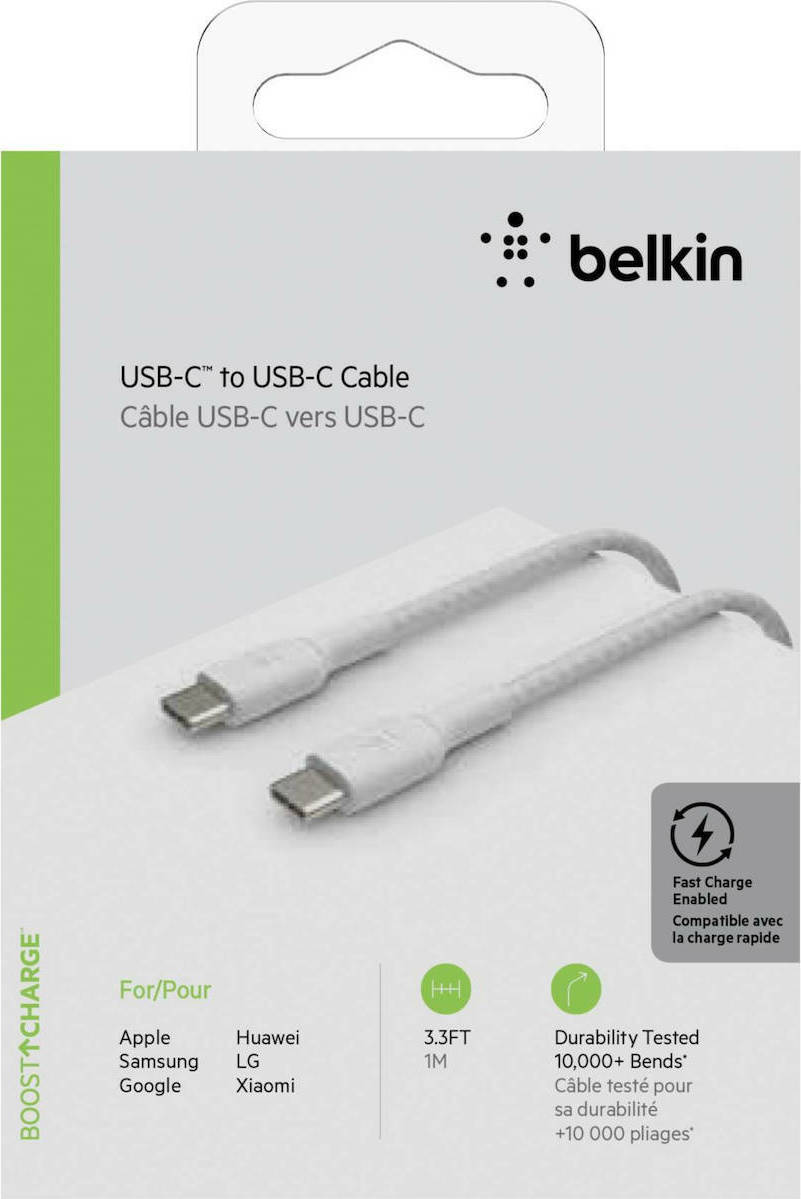Belkin Braided USB 2.0 Cable USB-C male - USB-C 60W Λευκό 1m (CAB004bt1MWH) - Image 5