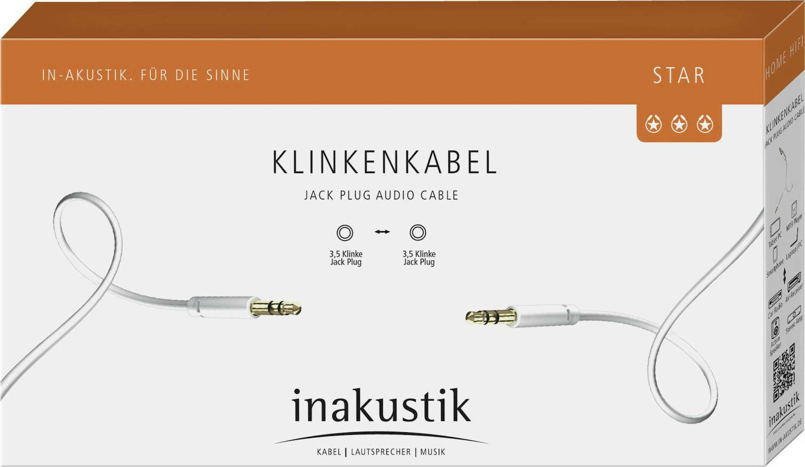 Inakustik Καλώδιο 3.5mm male - 3.5mm male Λευκό 0.75m (0031010075) 5τμχ - Image 2