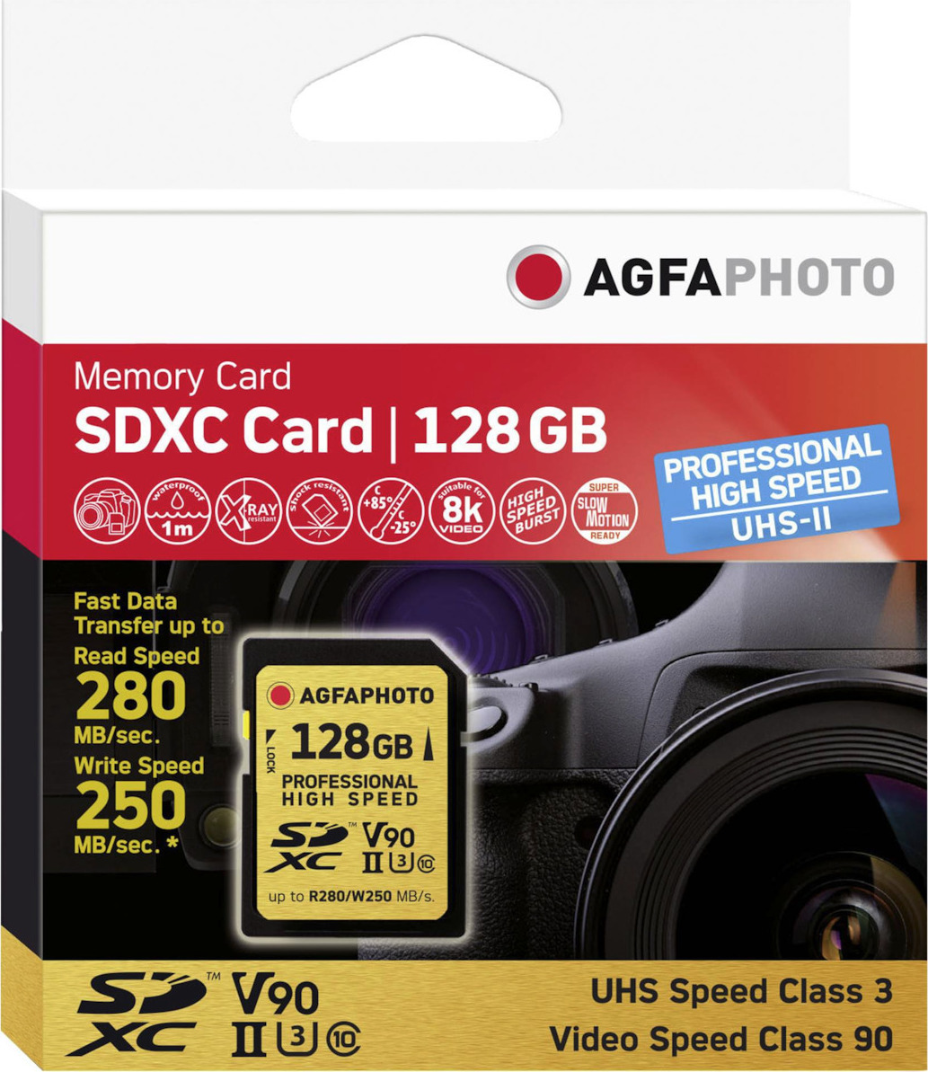 AgfaPhoto Professional High Speed SDXC 128GB Class 10 U3 V90 UHS-II