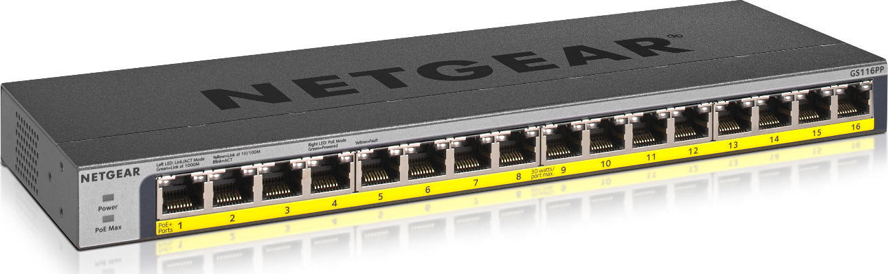 NetGear GS116PP Unmanaged L2 PoE+