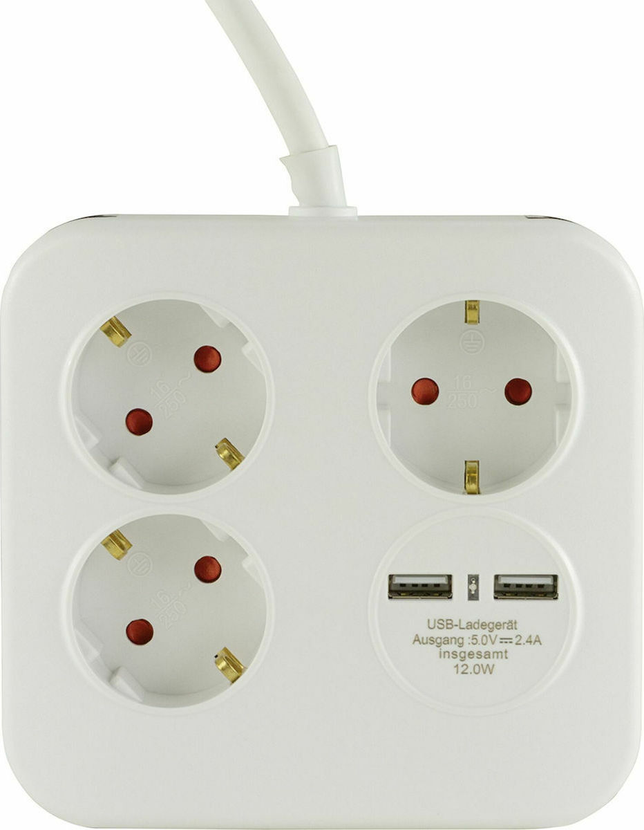REV Πολύπριζο 3 Θέσεων με 2 USB-A, USB-C και Καλώδιο 1.4m
