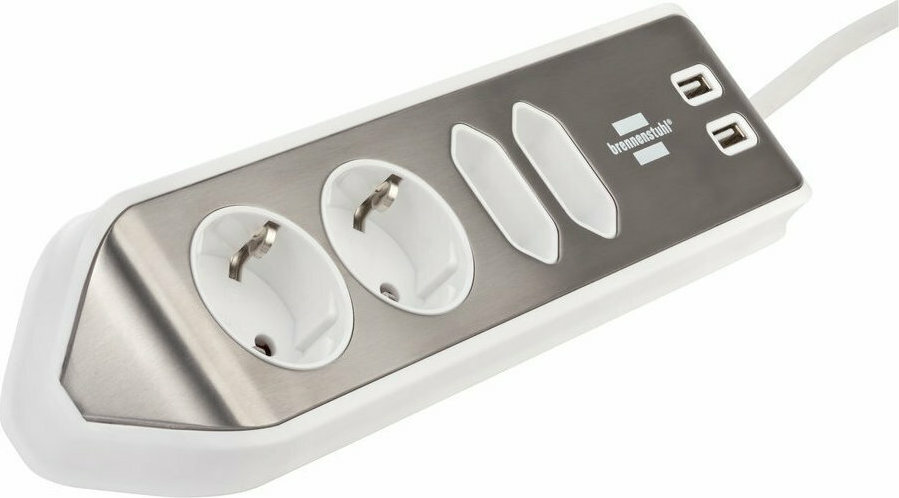 Brennenstuhl Πολύπριζο 4 Θέσεων με 2 USB-A και Καλώδιο 2m Ασημί 1153590420 - Image 2