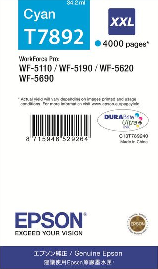 Epson T7892XXL Γνήσιο Μελάνι Εκτυπωτή InkJet Κυανό (C13T789240) - Image 5