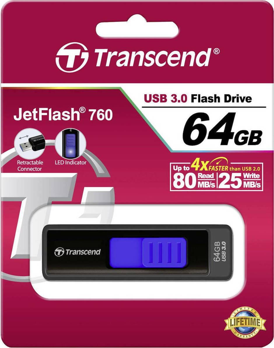 Transcend JetFlash 760 64GB USB 3.0 Stick Μαύρο - Image 8