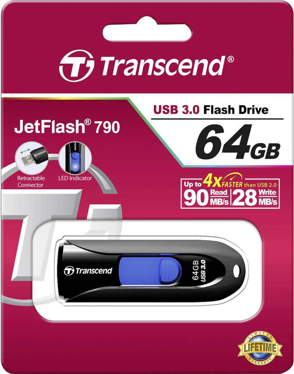 Transcend JetFlash 790 64GB USB 3.0 Stick Μαύρο - Image 4