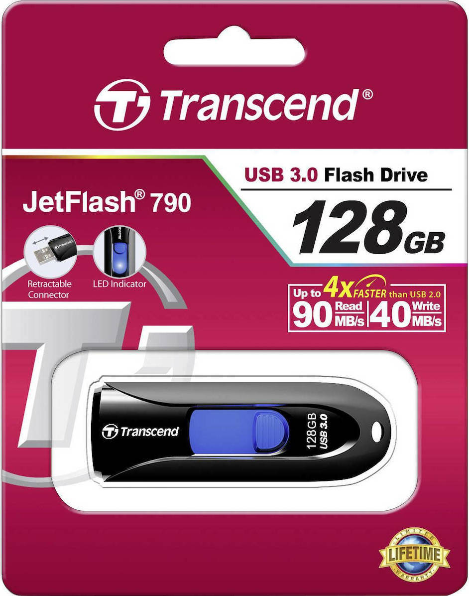 Transcend JetFlash 790 128GB USB 3.0 Stick Μαύρο - Image 4