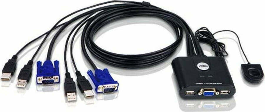 Aten 2-Port USB VGA Cable KVM Switch with Remote Port Selector
