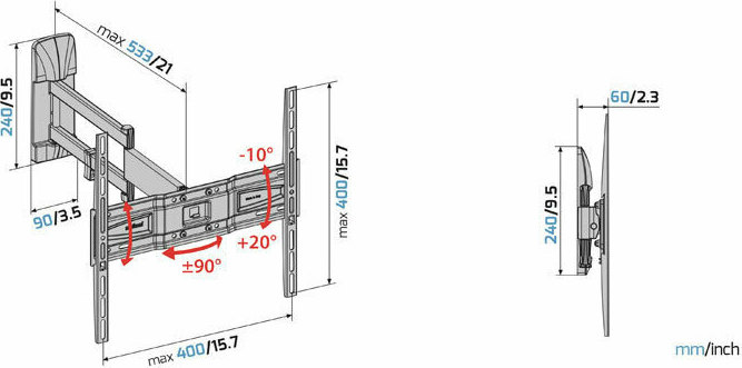 Meliconi Slimstyle Plus 400 SDR Βάση Τηλεόρασης Τοίχου με Βραχίονα έως 82" και 30kg - Image 4