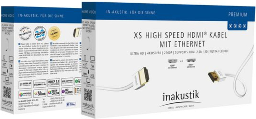 Inakustik XS HDMI 2.0 HDMI male - HDMI male 3m Λευκό (004246830 4246830) - Image 2