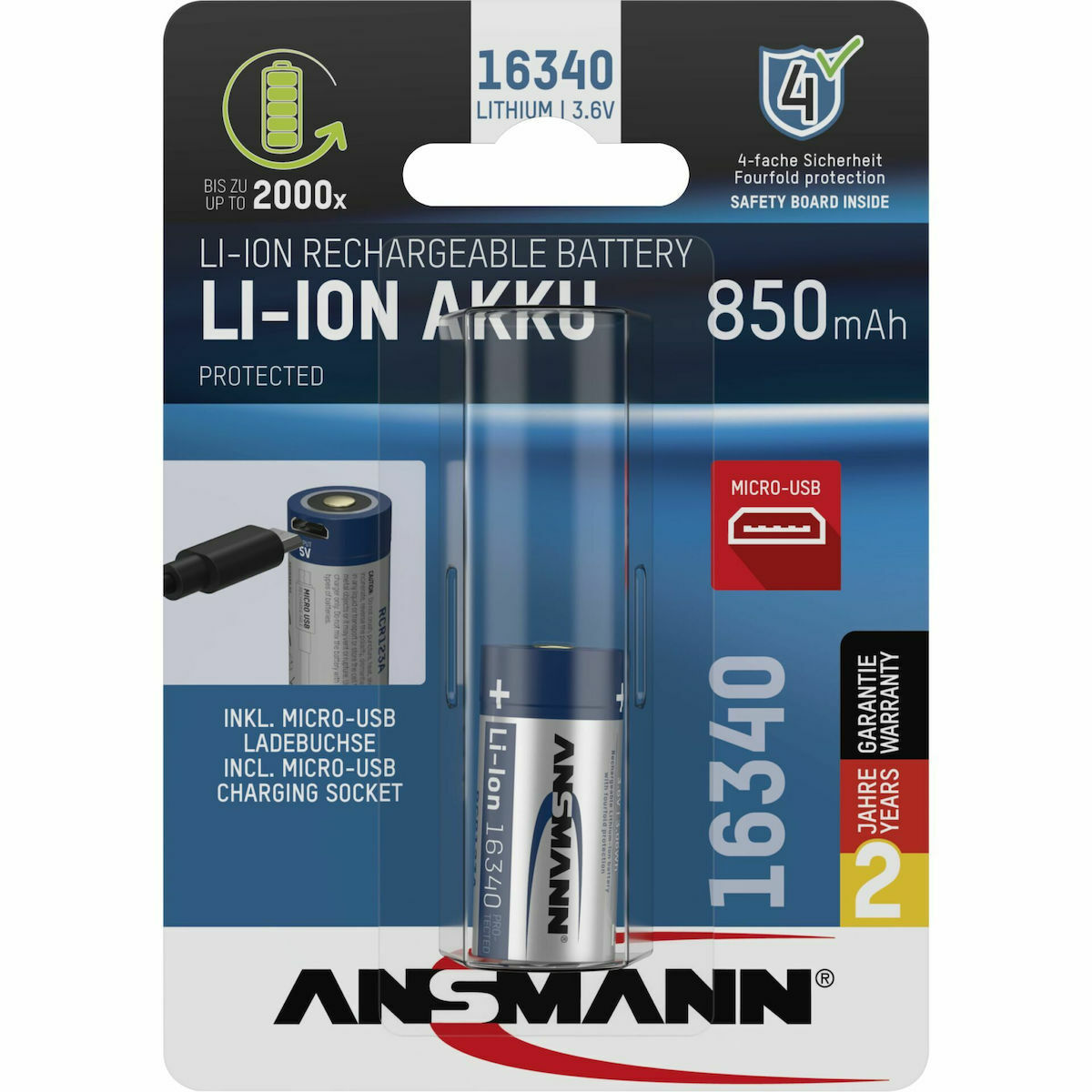 Ansmann Akku Επαναφορτιζόμενη Μπαταρία 16340 Li-ion 850mAh 3.6V 1τμχ