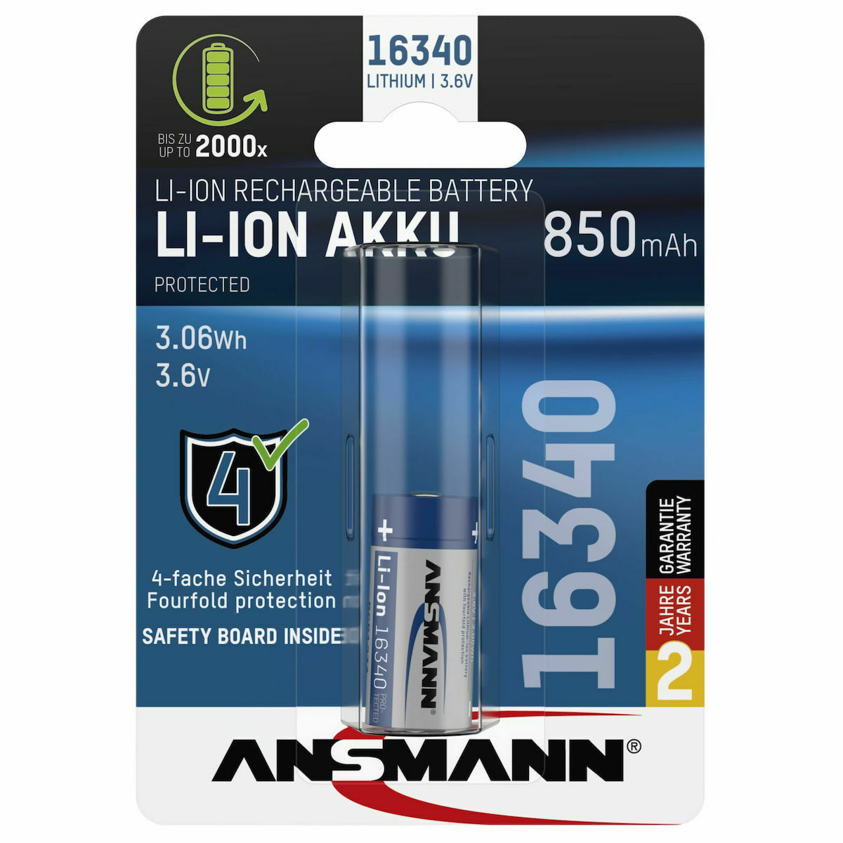 Ansmann Akku Επαναφορτιζόμενη Μπαταρία 16340 Li-ion 850mAh 3.6V 1τμχ 1300-0017