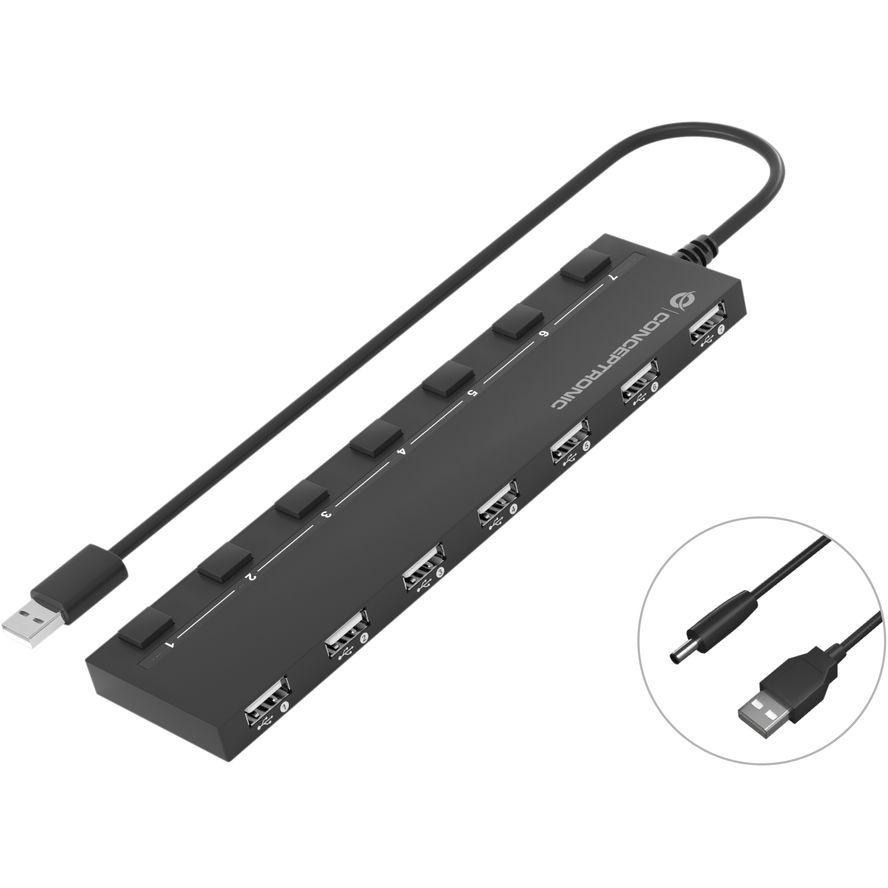 Conceptronic USB 2.0 Hub 7 Θυρών με σύνδεση USB-A & Θύρα Φόρτισης και Εξωτερική Παροχή Ρεύματος - Image 2