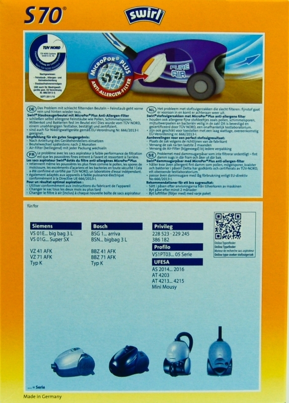 Swirl S70 Σακούλες Σκούπας 4τμχ Συμβατή με Σκούπα Bosch / Siemens - Image 3
