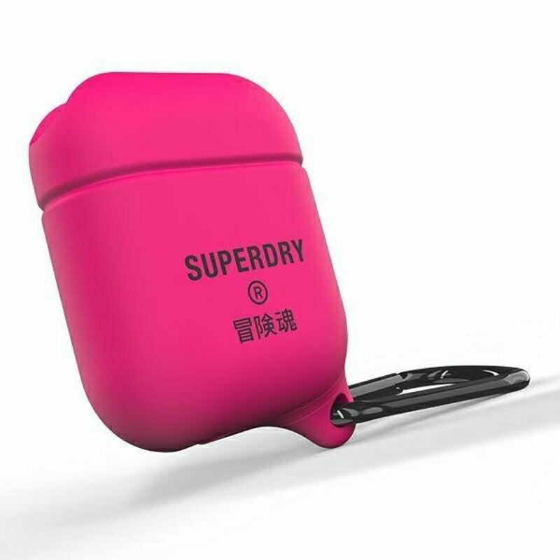 Superdry Waterproof Θήκη Σιλικόνης με Γάντζο σε Ροζ χρώμα για Apple AirPods