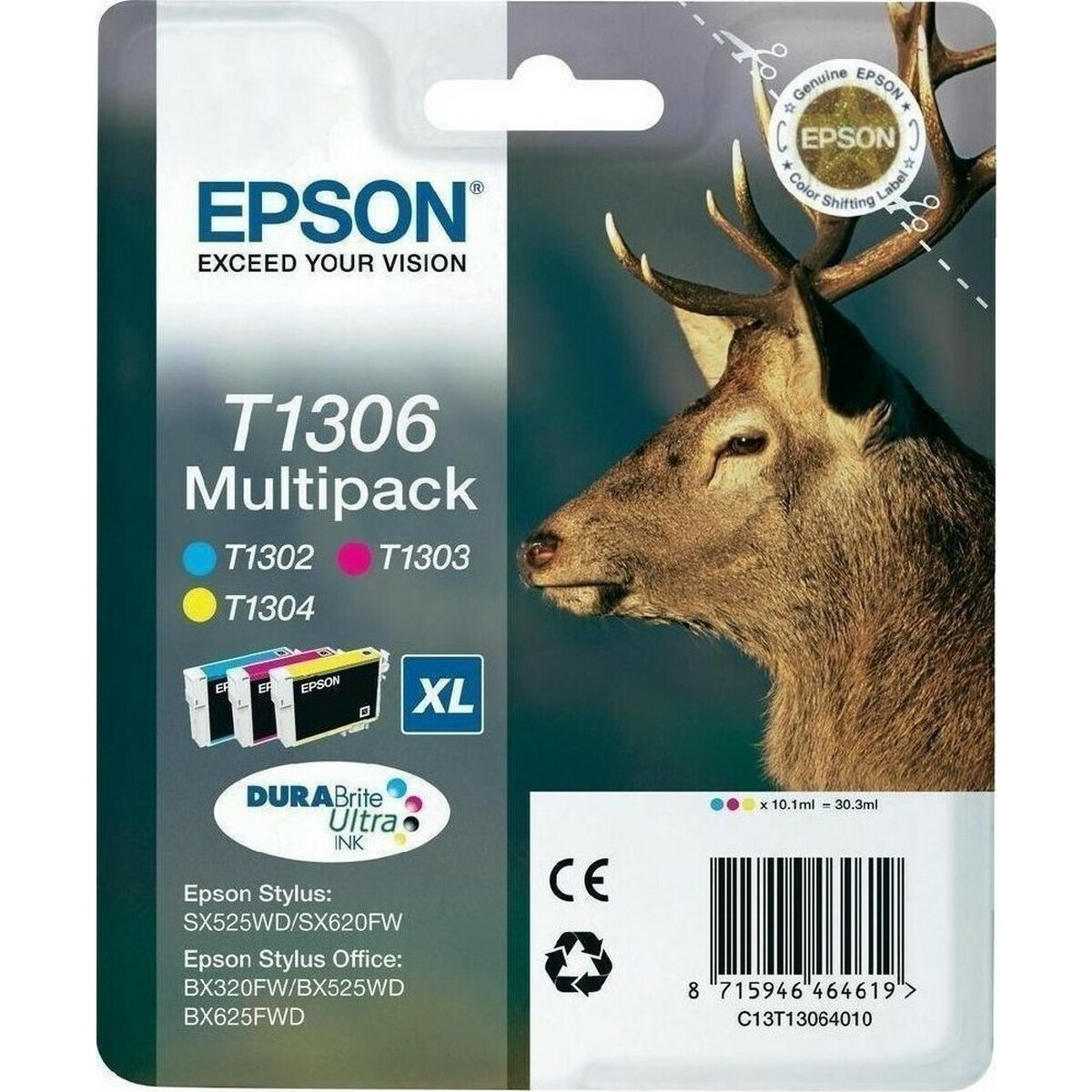 Epson T1306 Γνήσιο Πακέτο 3 Μελανιών Εκτυπωτή InkJet Κίτρινο / Κυανό / Ματζέντα (C13T13064010 C13T13064012)