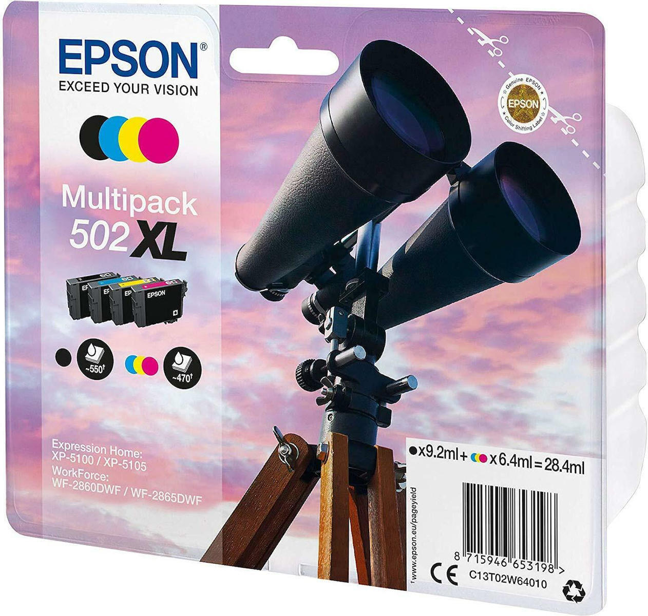 Epson 502XL Γνήσιο Πακέτο 4 Μελανιών Εκτυπωτή InkJet Κίτρινο / Κυανό / Ματζέντα / Μαύρο (C13T02W64010) - Image 3