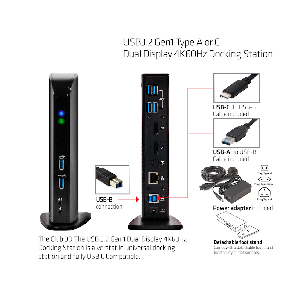 Club3D USB-A / USB-C Docking Station με DisplayPort 4K PD Ethernet (CSV-1460) - Image 6