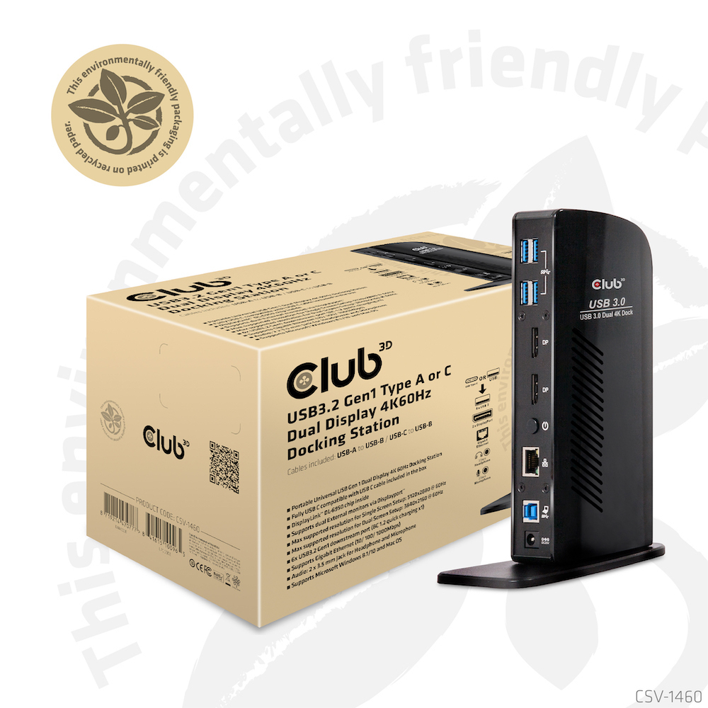 Club3D USB-A / USB-C Docking Station με DisplayPort 4K PD Ethernet (CSV-1460) - Image 4