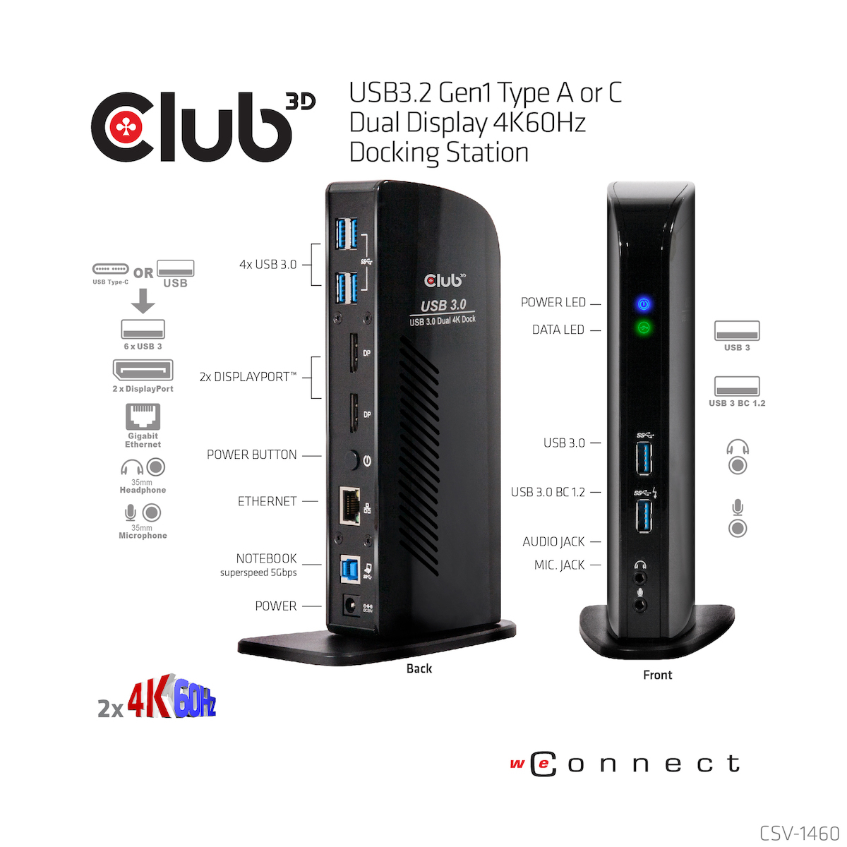 Club3D USB-A / USB-C Docking Station με DisplayPort 4K PD Ethernet (CSV-1460) - Image 8
