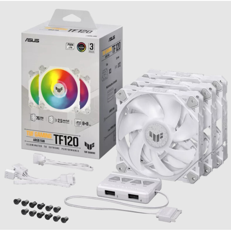 Asus TF120 Case Fan με ARGB Φωτισμό και Σύνδεση 4-Pin PWM 3τμχ Λευκό - Image 3