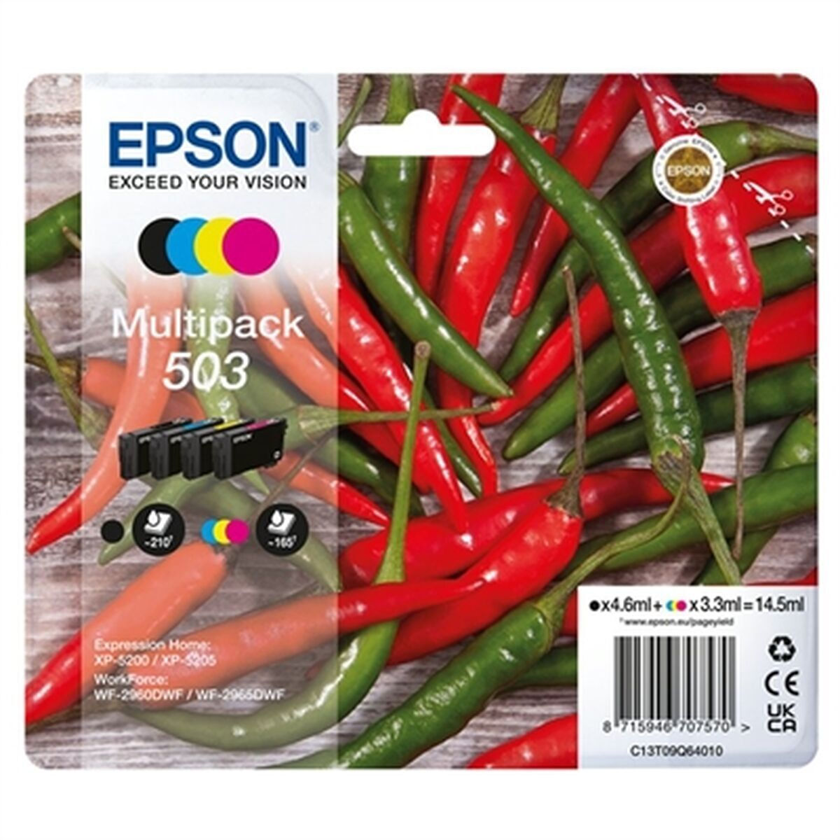 Epson 503 Γνήσιο Πακέτο 4 Μελανιών Εκτυπωτή InkJet Κίτρινο / Κυανό / Ματζέντα / Μαύρο (C13T09Q64010)