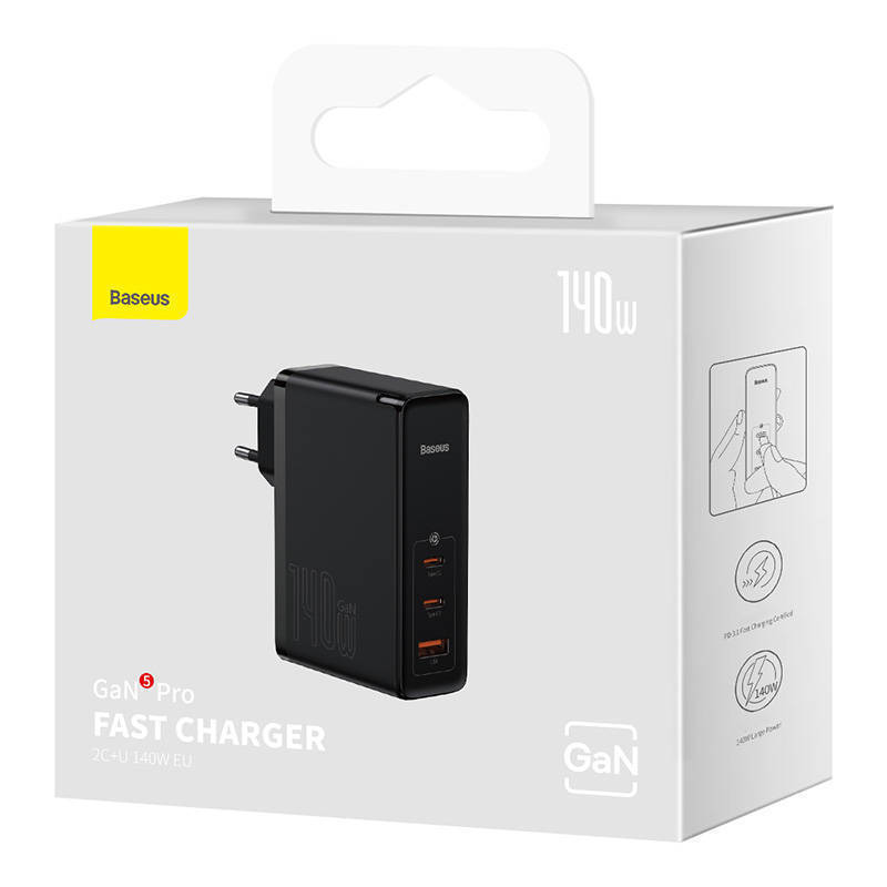 Baseus Φορτιστής Χωρίς Καλώδιο GaN με Θύρα USB-A και 2 Θύρες USB-C 140W Power Delivery Μαύρος (Gan5) - Image 4