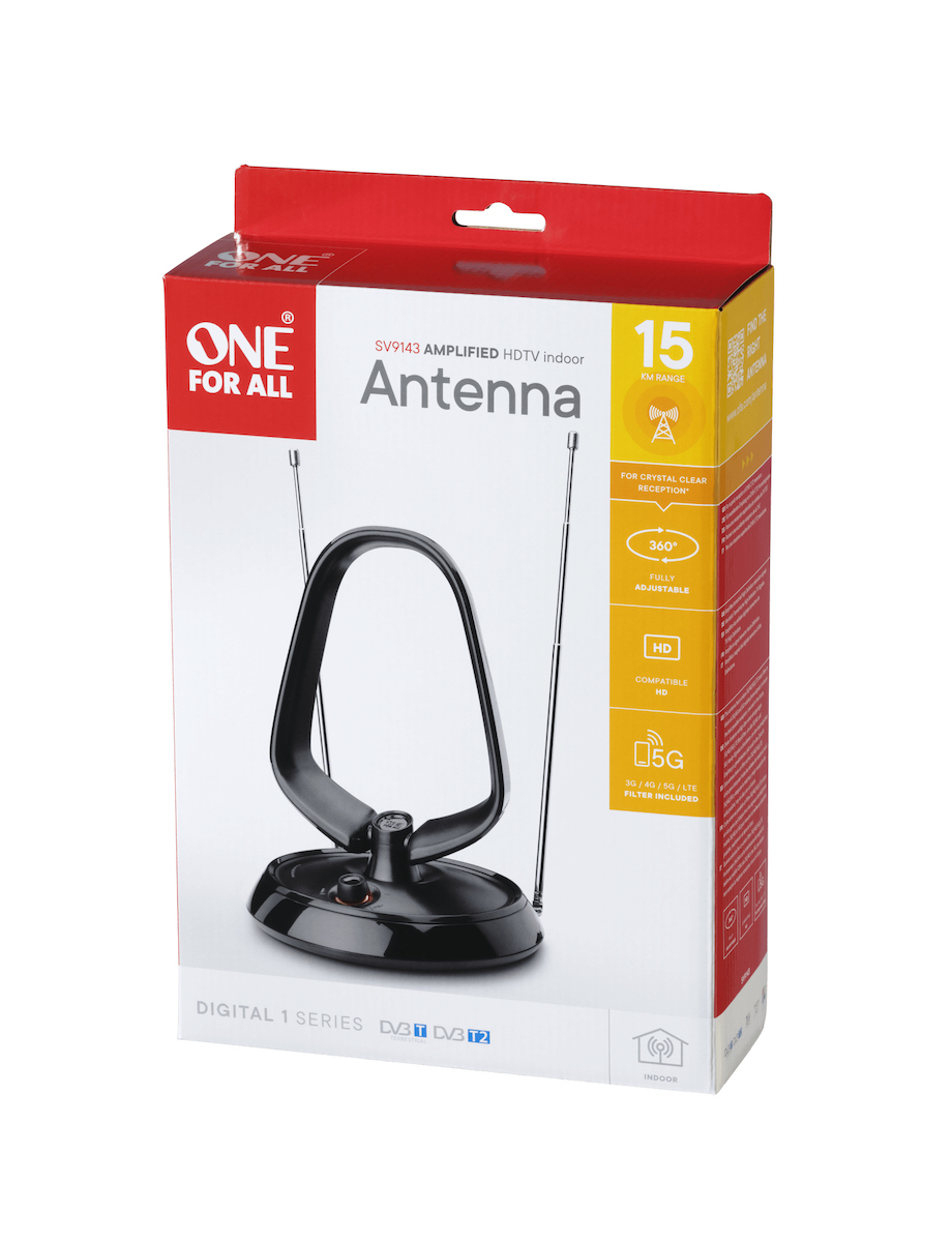 One For All SV9143-5G Εσωτερική Κεραία Τηλεόρασης (απαιτεί τροφοδοσία) σε Μαύρο Χρώμα Σύνδεση με Ομοαξονικό (Coaxial) Καλώδιο - Image 3