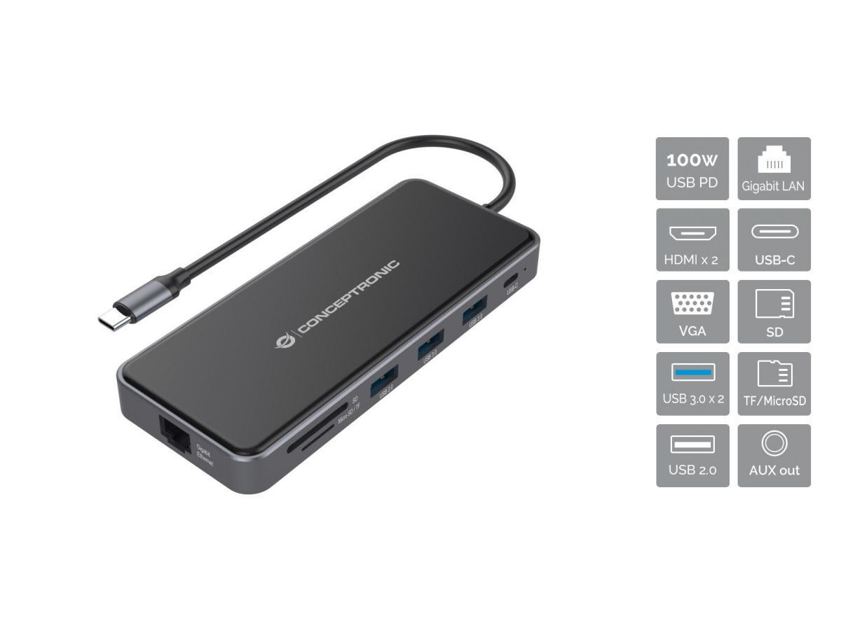 Conceptronic USB-C Docking Station με HDMI 4K PD Ethernet (DONN15G) - Image 2