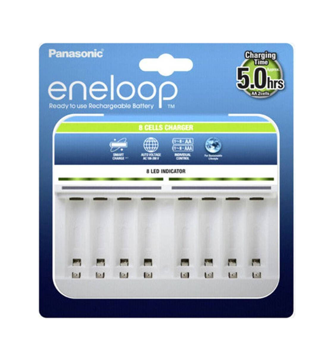 Panasonic Eneloop 8 Slots BQ-CC63 Φορτιστής 8 Μπαταριών Ni-MH Μεγέθους AA/AAA σε Λευκό χρώμα (EKO PACK)