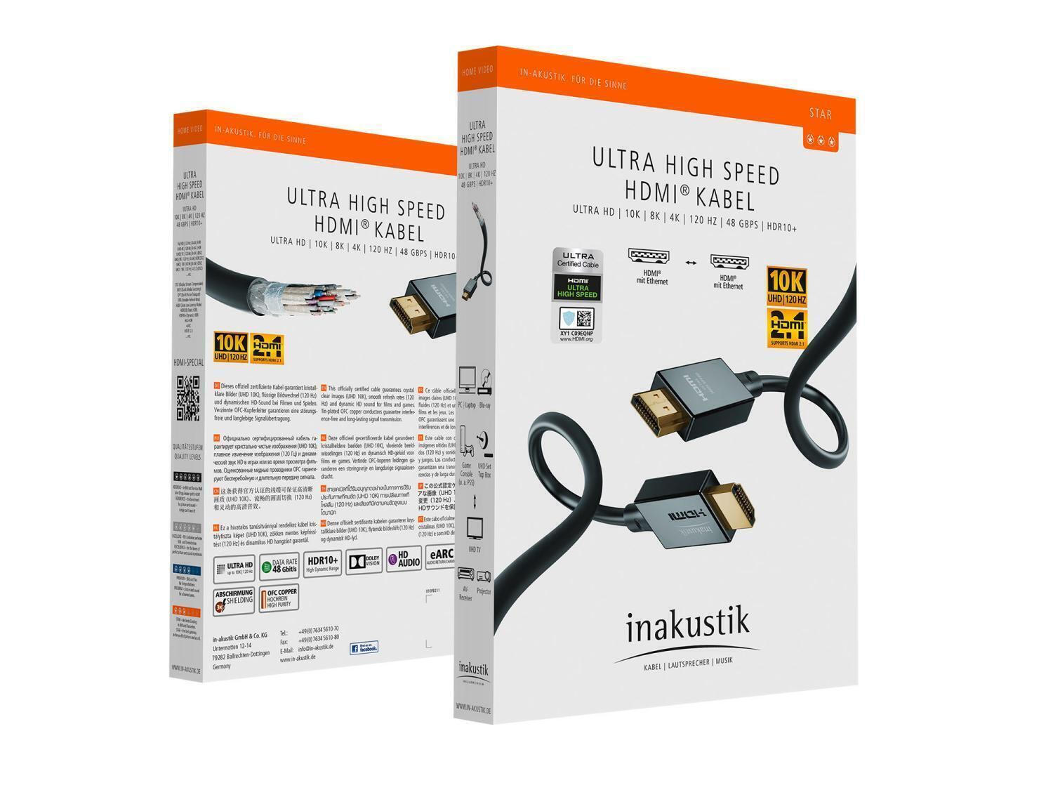 Inakustik HDMI 2.1 Cable HDMI male - HDMI male 3m Μαύρο (00324630)