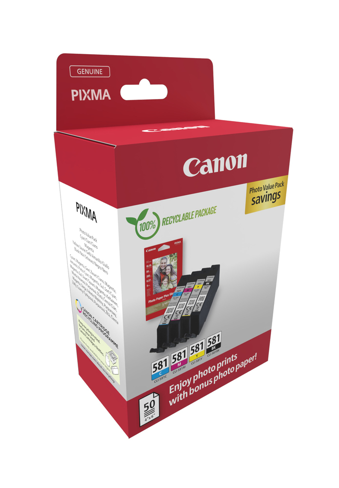 Canon Cli-581 Bk C M Y Γνήσιο Photo Value Pack με 1 Μελάνι InkJet Κυανό / Ματζέντα / Κίτρινο / Μαύρο (2106C006) - Image 2