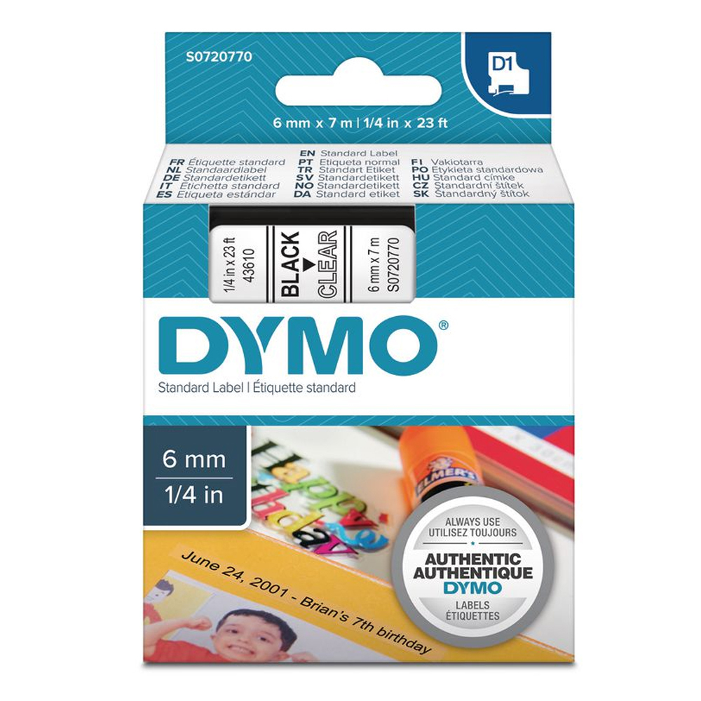 Dymo 43610 Ταινία Ετικετογράφου 7m x 6mm σε Μαύρο Χρώμα