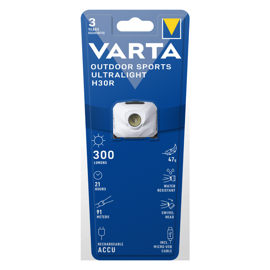 Varta H30R White Στεγανός Επαναφορτιζόμενος Φακός Κεφαλής LED 300lm 100τμχ