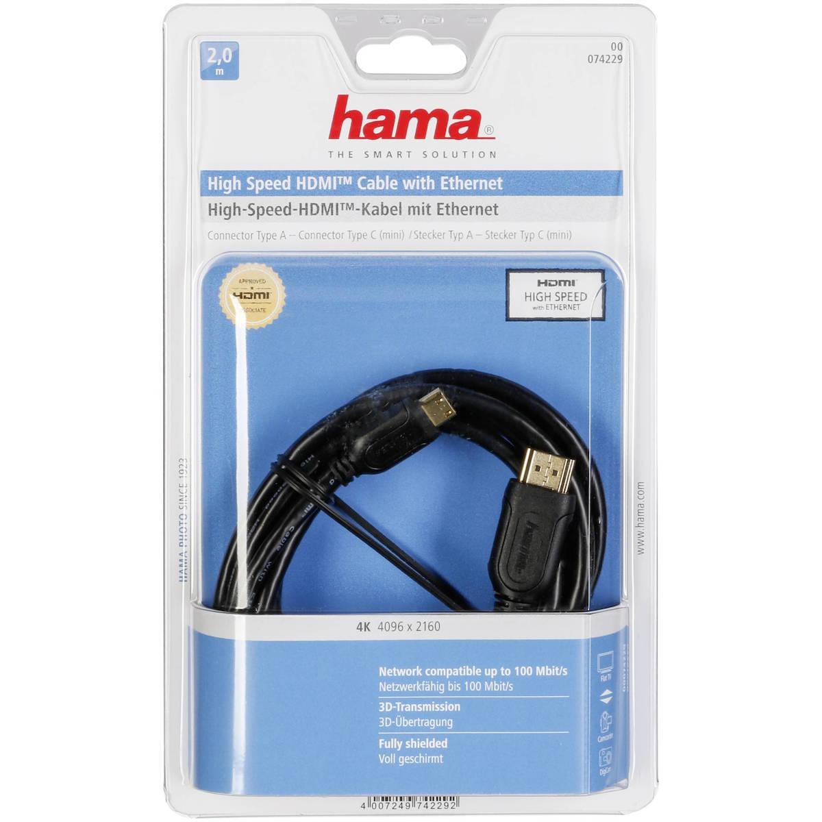 HAMA High Speed HDMI male - mini HDMI male 2m Μαύρο (00074229) - Image 2