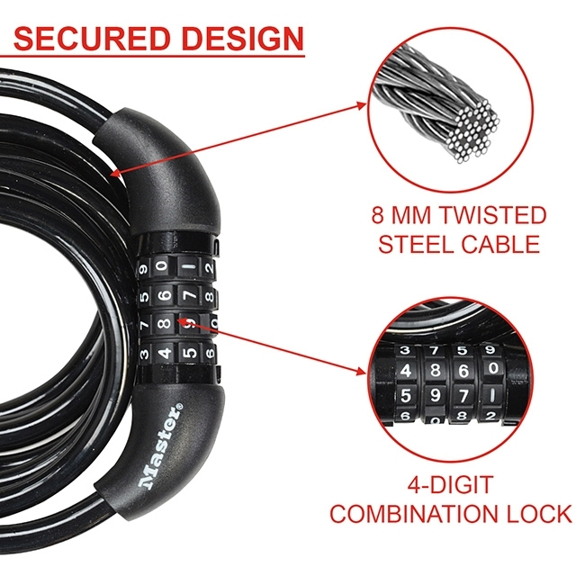 Master Lock 8221 Κλειδαριά Ποδηλάτου Κουλούρα με Συνδυασμό - Image 6