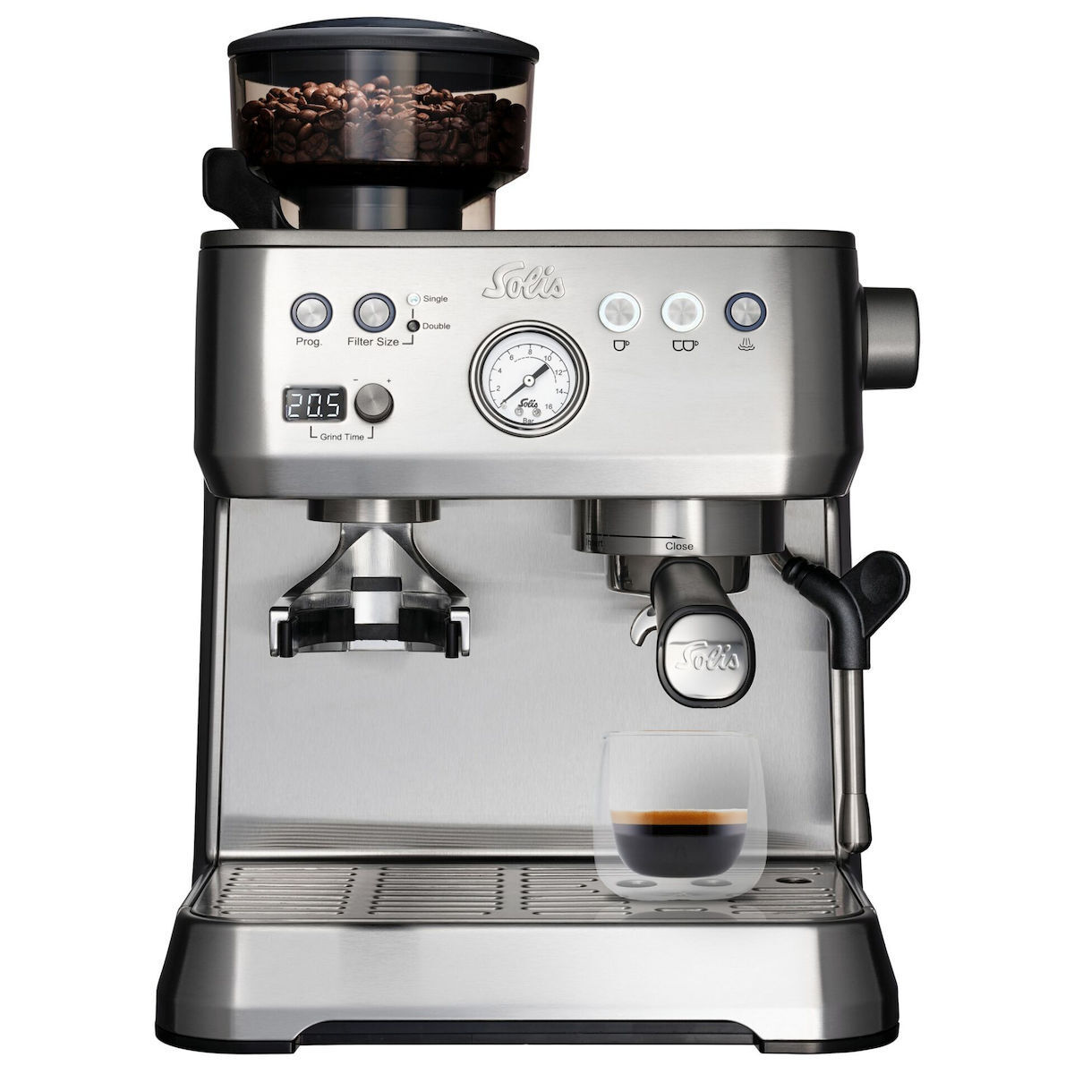 Solis Grind & Infuse Perfetta 1019 Αυτόματη Μηχανή Espresso 1620W Πίεσης 16bar με Μύλο Άλεσης Ασημί