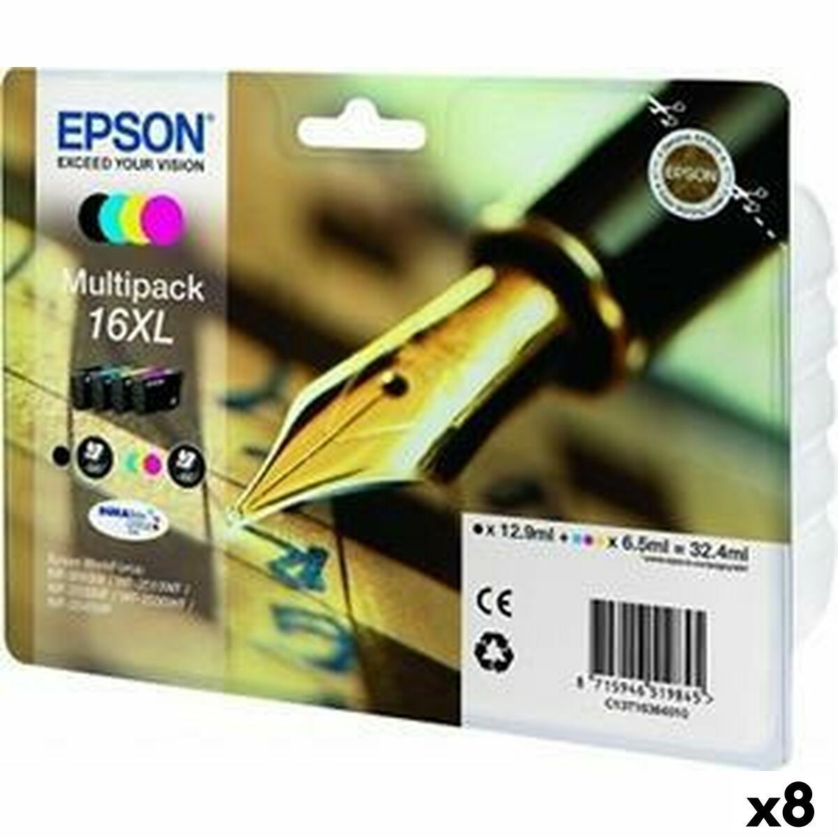 Epson 16XL Γνήσιο Πακέτο 8 Μελανιών Εκτυπωτή InkJet Κίτρινο / Κυανό / Ματζέντα / Μαύρο