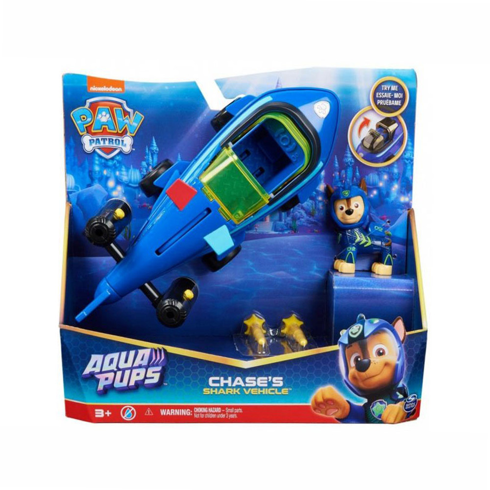 Spin Master Παιχνίδι Μινιατούρα Aqua Pups Paw Patrol Chase Shark Vehicle Μπλε για 3+ Ετών