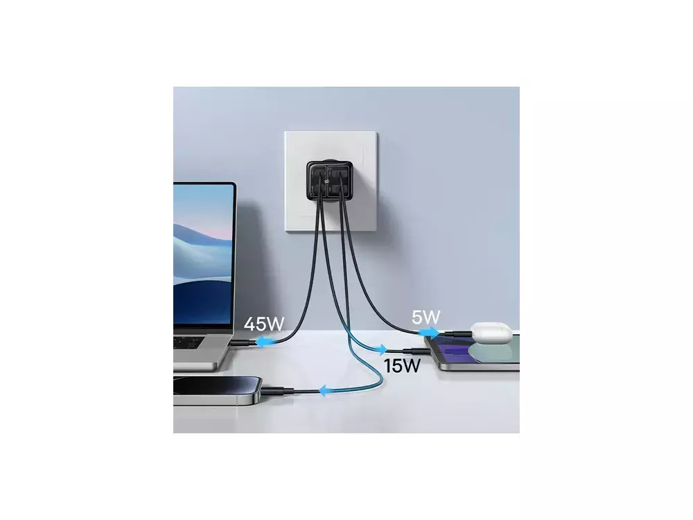 Baseus Φορτιστής Χωρίς Καλώδιο GaN με 2 Θύρες USB-A και 2 Θύρες USB-C 65W Power Delivery Μαύρος (P10162701113-00) - Image 9