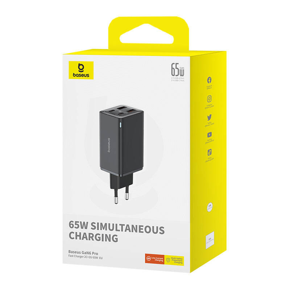 Baseus Φορτιστής Χωρίς Καλώδιο GaN με 2 Θύρες USB-A και 2 Θύρες USB-C 65W Power Delivery Μαύρος (P10162701113-00) - Image 6
