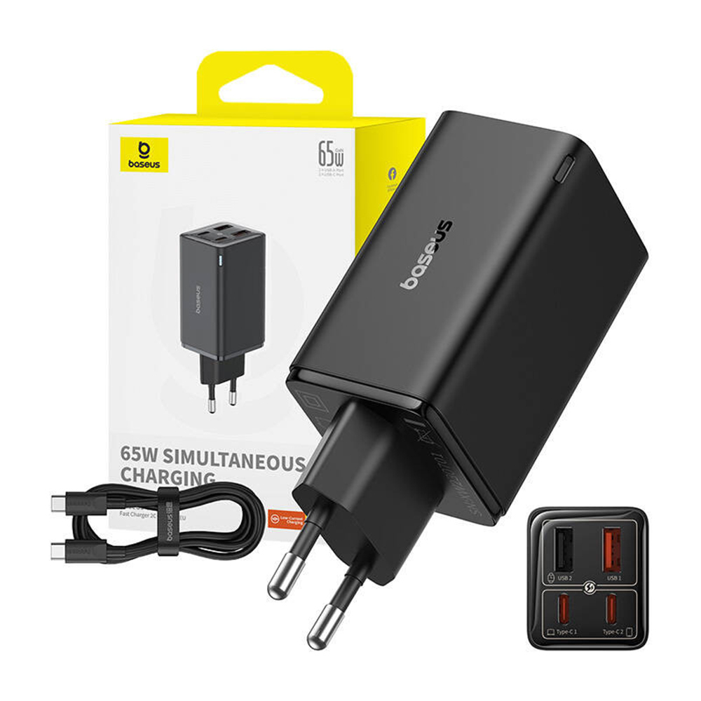 Baseus Φορτιστής Χωρίς Καλώδιο GaN με 2 Θύρες USB-A και 2 Θύρες USB-C 65W Power Delivery Μαύρος (P10162701113-00) - Image 4