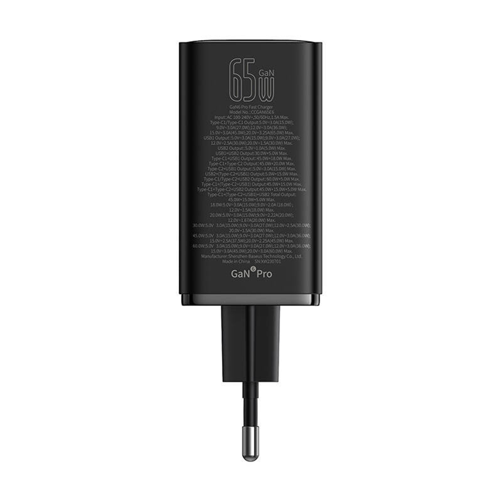 Baseus Φορτιστής Χωρίς Καλώδιο GaN με 2 Θύρες USB-A και 2 Θύρες USB-C 65W Power Delivery Μαύρος (P10162701113-00) - Image 3