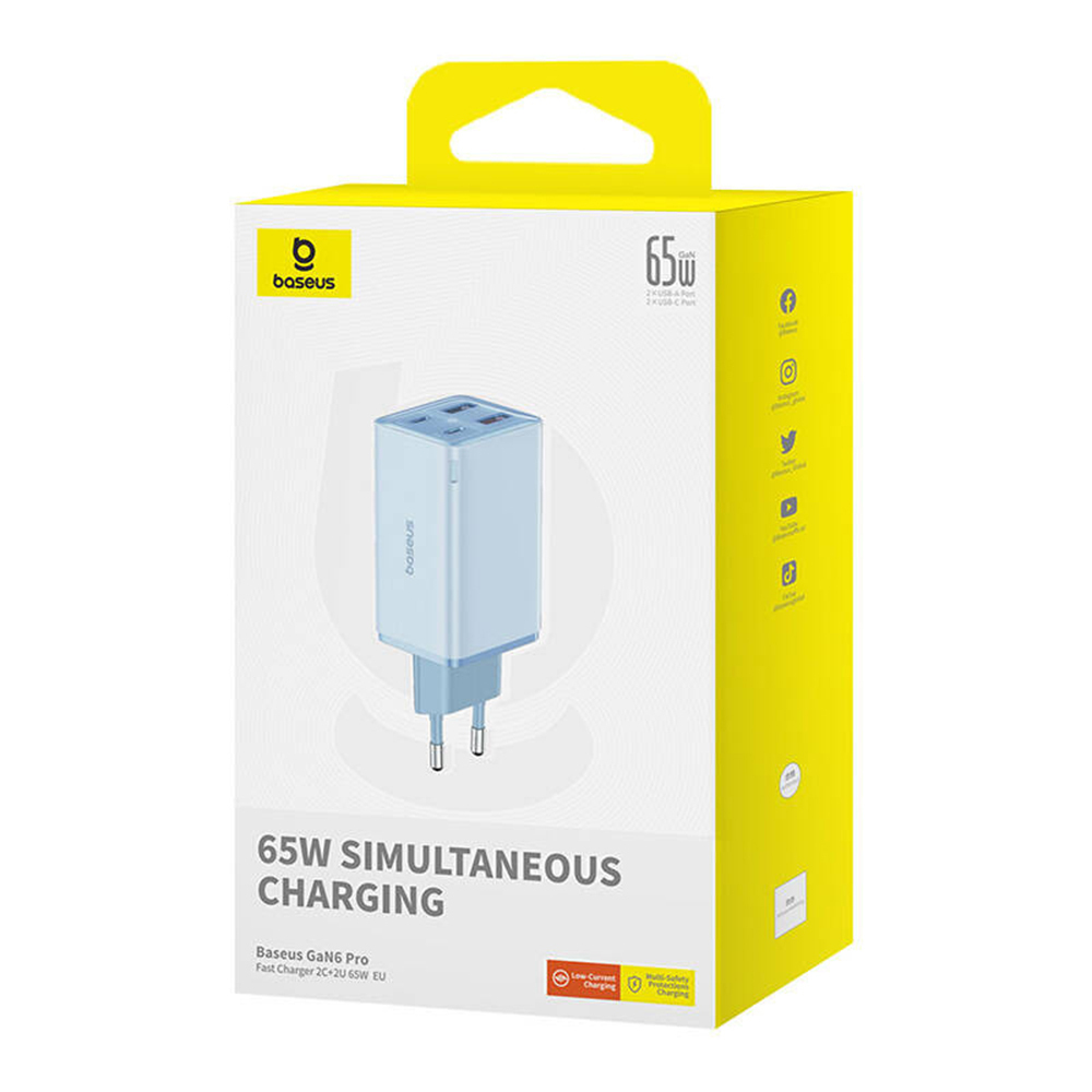 Baseus Φορτιστής Χωρίς Καλώδιο GaN με 2 Θύρες USB-A και 2 Θύρες USB-C 65W Power Delivery Μπλε (P10162701313-00) - Image 3