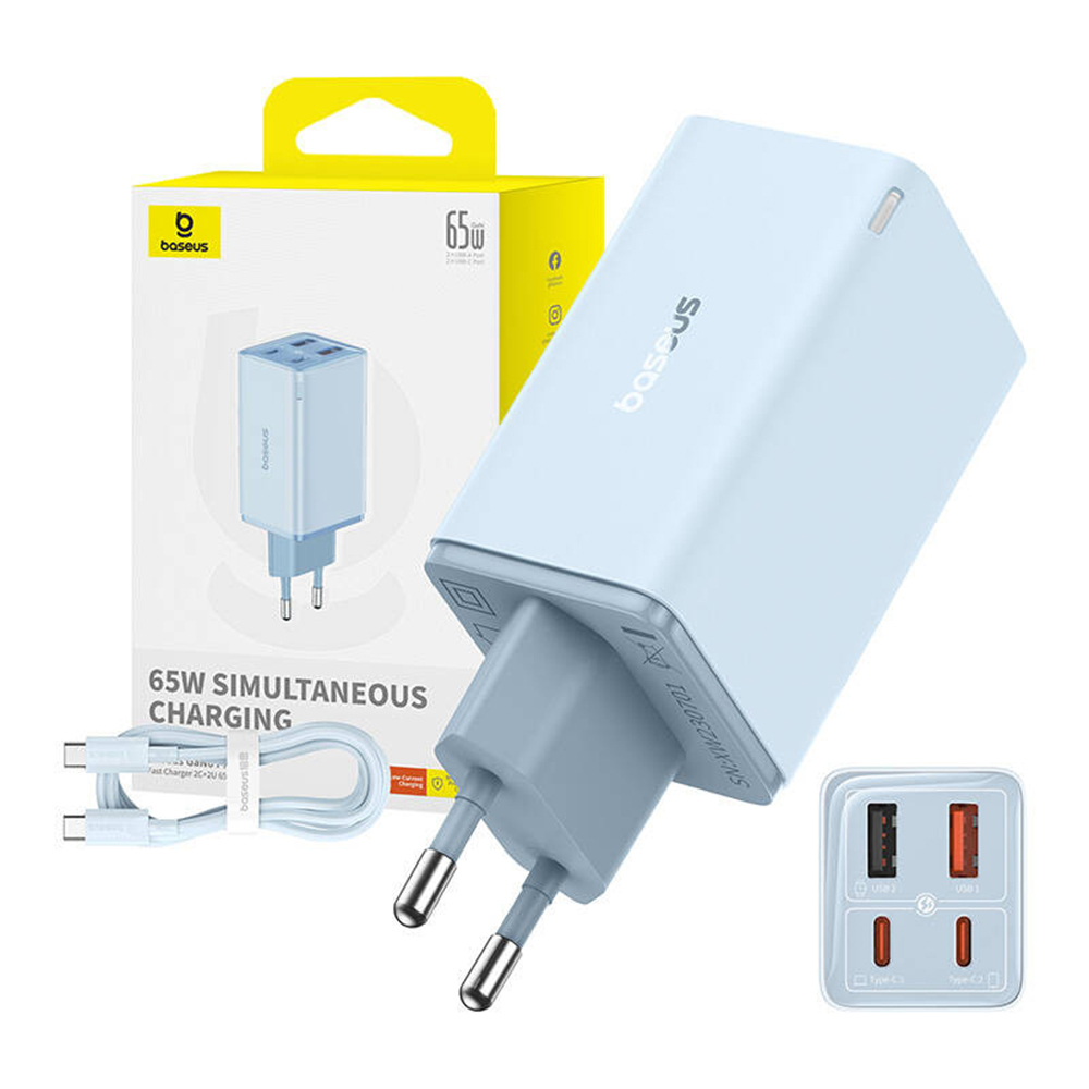 Baseus Φορτιστής Χωρίς Καλώδιο GaN με 2 Θύρες USB-A και 2 Θύρες USB-C 65W Power Delivery Μπλε (P10162701313-00) - Image 5