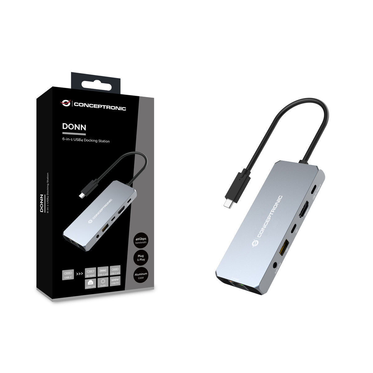 Conceptronic USB-C Docking Station με HDMI 4K PD Ethernet (DONN22G) - Image 3