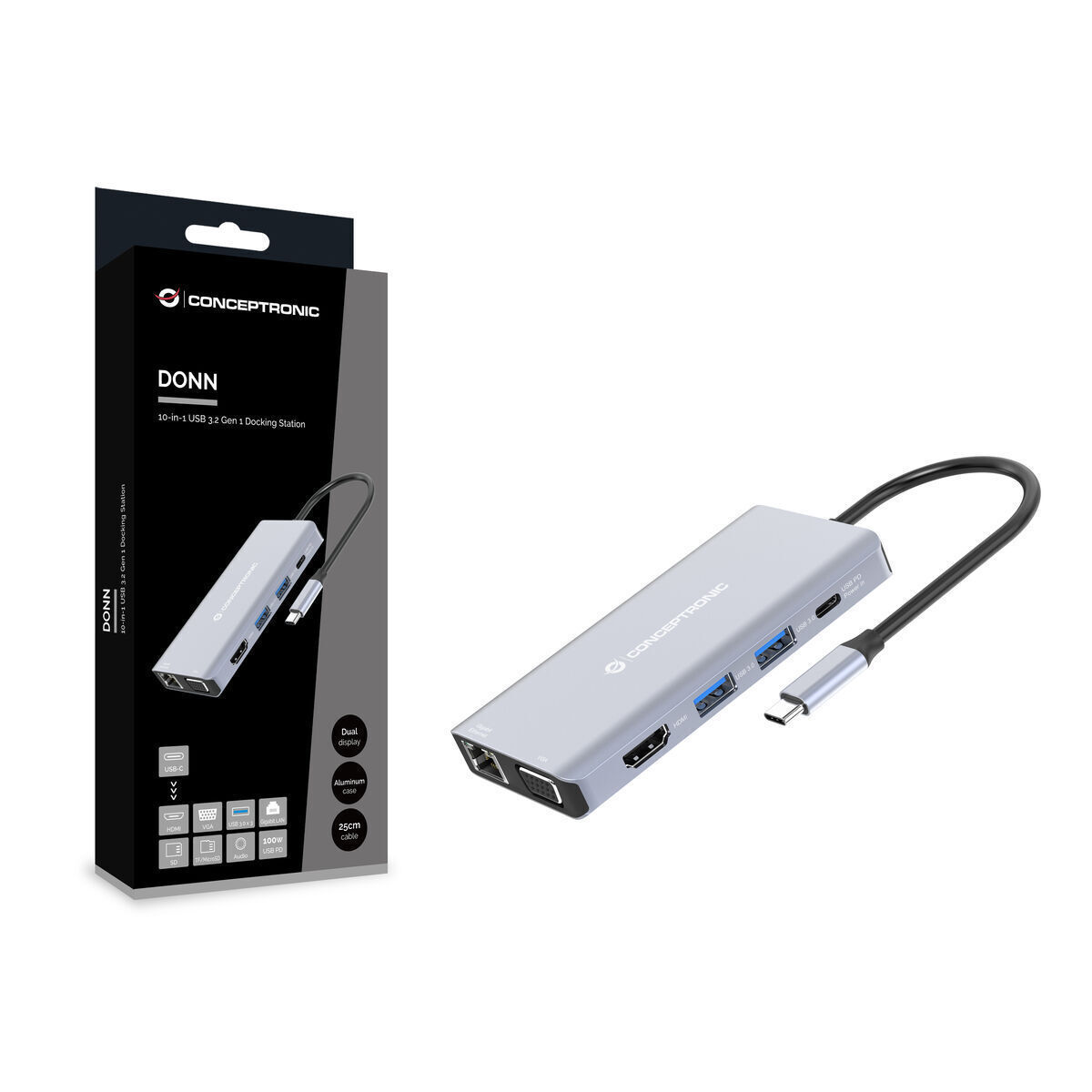 Conceptronic USB-C Docking Station με HDMI 4K PD Ethernet (DONN20G) - Image 3