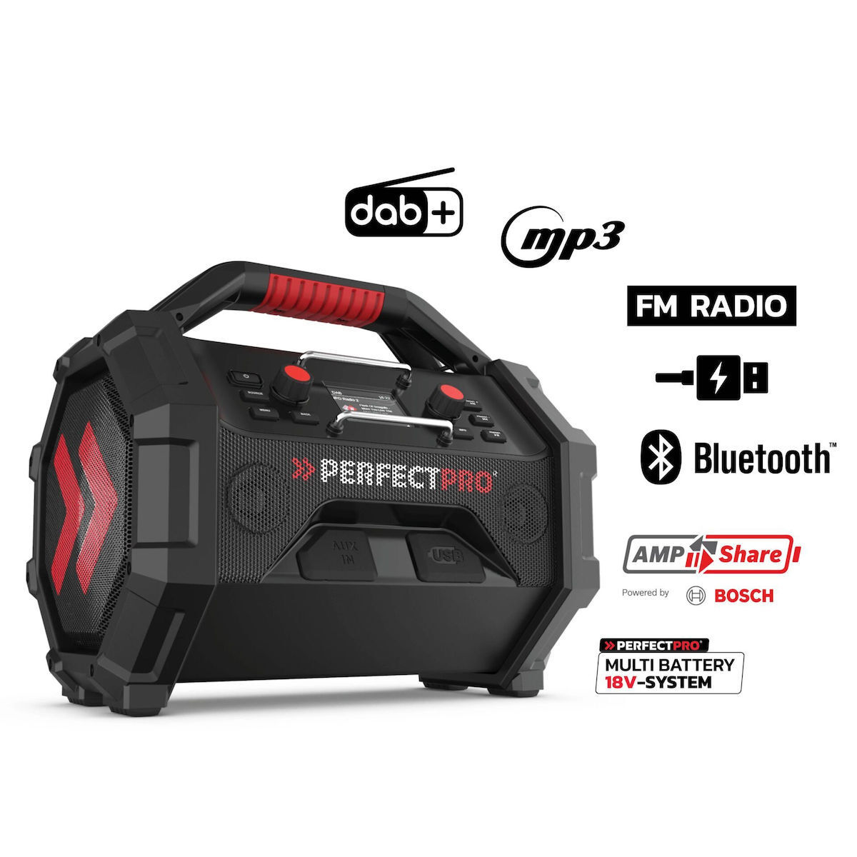 PerfectPro Rocktagon 18V Φορητό Ραδιόφωνο Μπαταρίας DAB+ με Bluetooth Μαύρο - Image 11